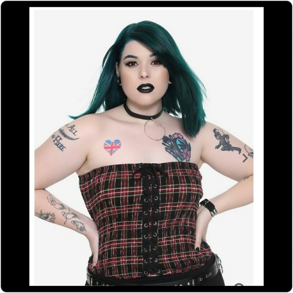 Plaid Smocked Lace-Front Bustier/Tube Top